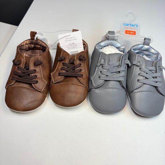 Carter’s Baby Boy Soft Sole Dress Shoes – Brown & Gray – Sizes 12-18M - Picture 1 of 6